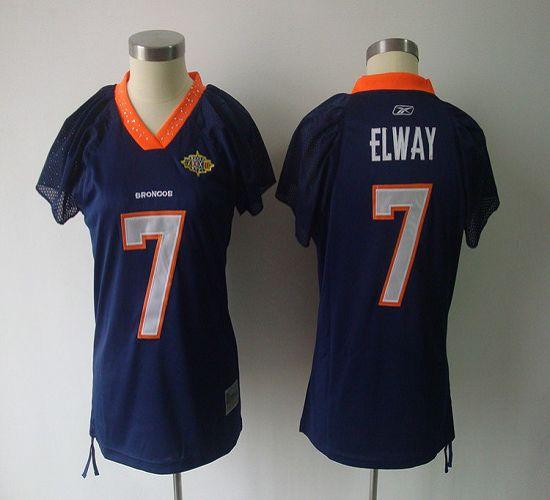 Broncos #7 John Elway Blue Women's Field Flirt Super Bowl Stitched NFL Jersey - Click Image to Close